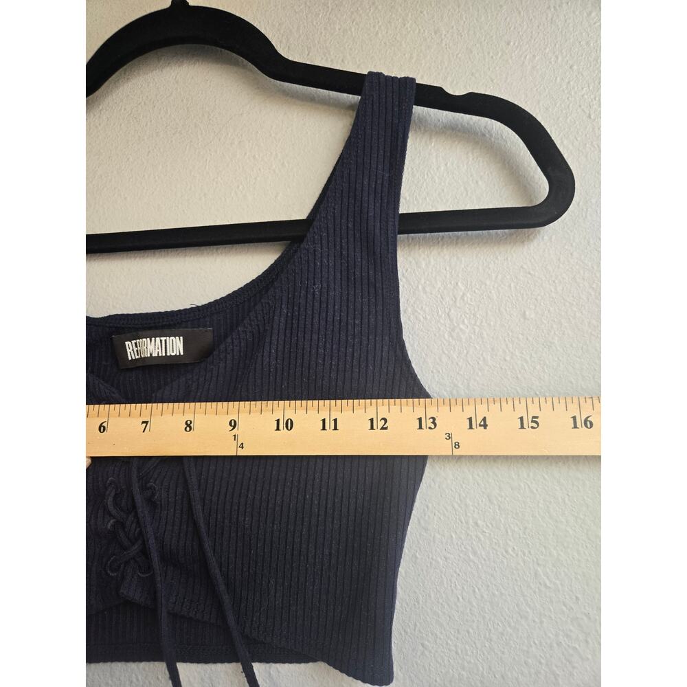 Reformation Black Ribbed Lace Up Cropped Tank Top Size XS - Picture 6 of 6